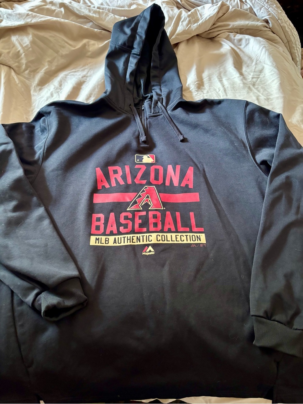 Majestic Black Arizona Baseball Pullover Hoodie with Red Print